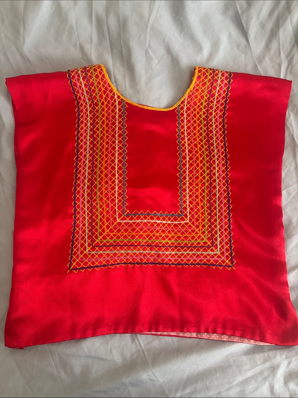 Red Embroidered Women’s Top with Yellow Accent